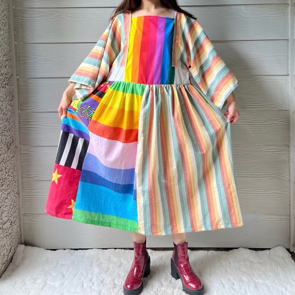 Rainbow&Vintage Fabric | Handmade Quilted Bandana Dress SKU 06052 Rainbow - Picture 4 of 10